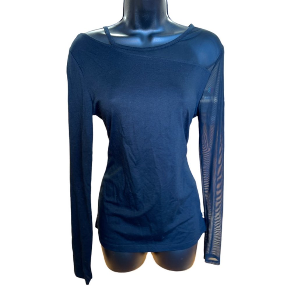 Fabletics Storm Mesh Long Sleeve Top Tee Black Sz S